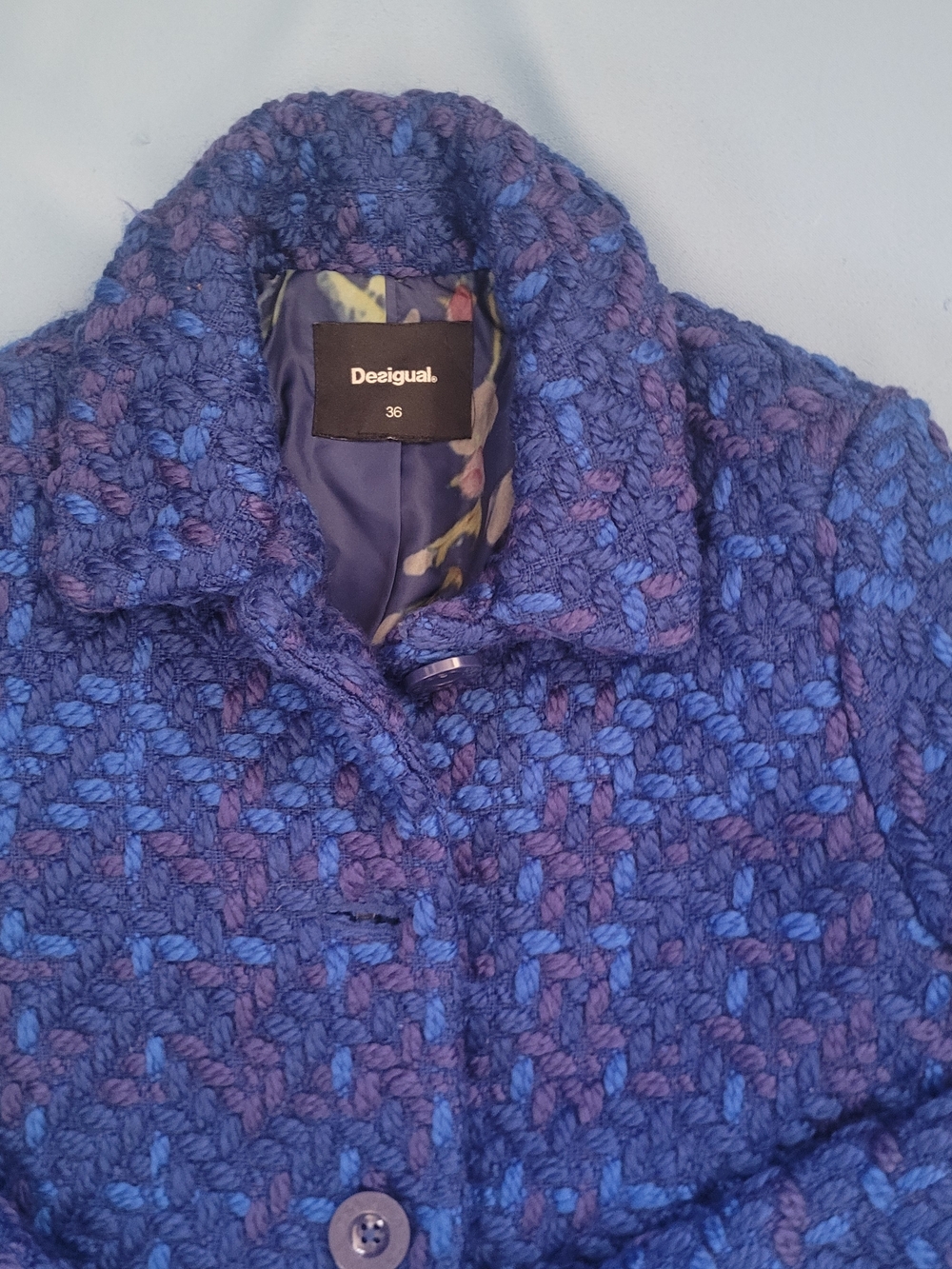 Desigual Women's Blue Textured Button-Front Coat - Picture 3 of 15